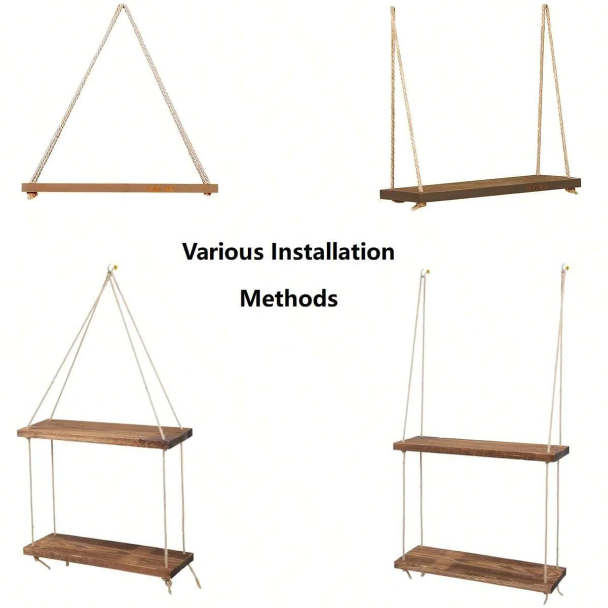 Boho Style Wooden Swing Hanging Hemp Rope Wall Shelf Mount 2,000+ Sold