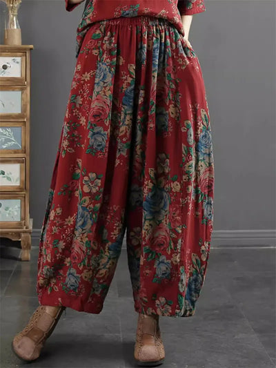 Design Versatile Retro Ethnic Style Cotton Harem Pants - Elastic Waist