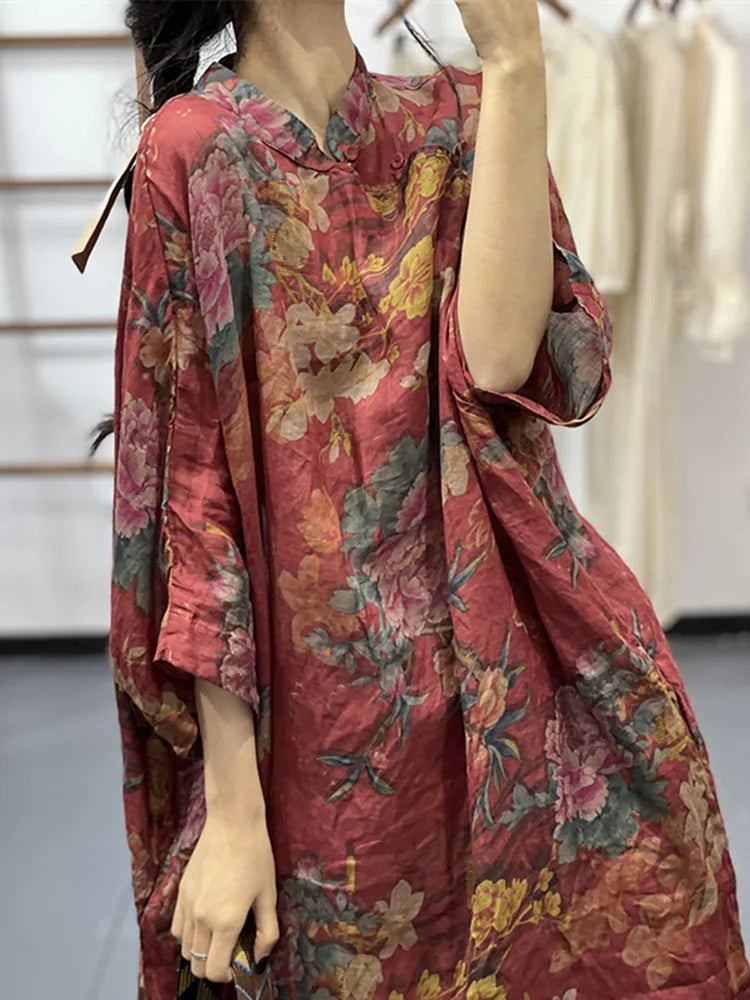 Oversized Floral Ethnic Boho Style Dress Loose Fit