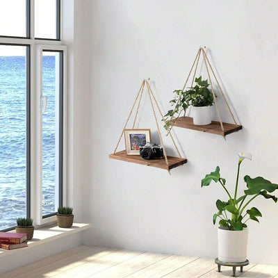 Boho Style Wooden Swing Hanging Hemp Rope Wall Shelf Mount 2,000+ Sold