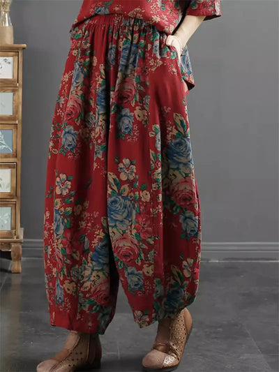 Design Versatile Retro Ethnic Style Cotton Harem Pants - Elastic Waist