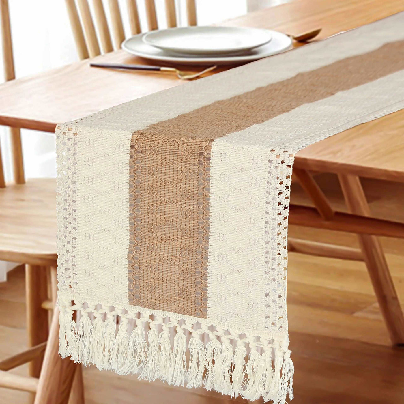 Boho Style Handmade Tassel Table Runner for Farmhouse Home Decor