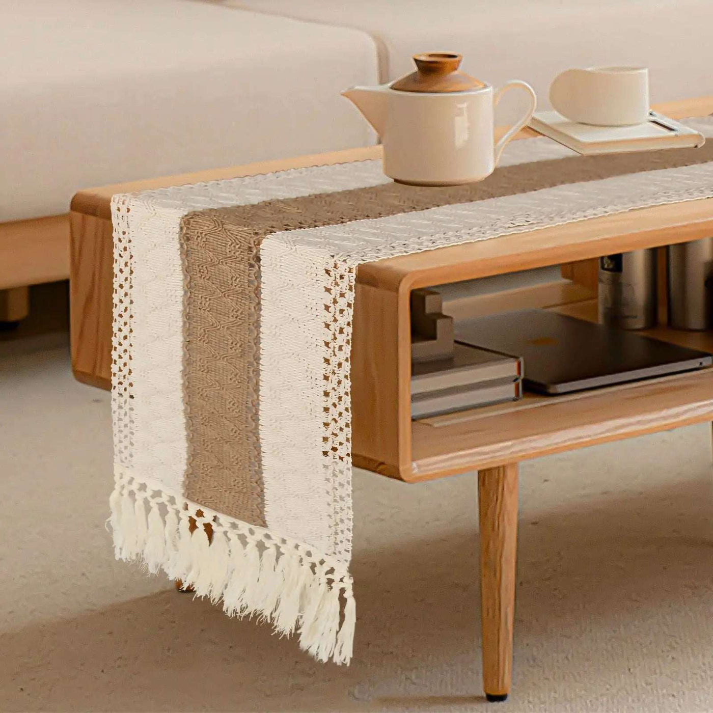 Boho Style Handmade Tassel Table Runner for Farmhouse Home Decor