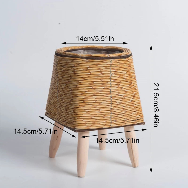 a wicker chair is sitting in a chair 