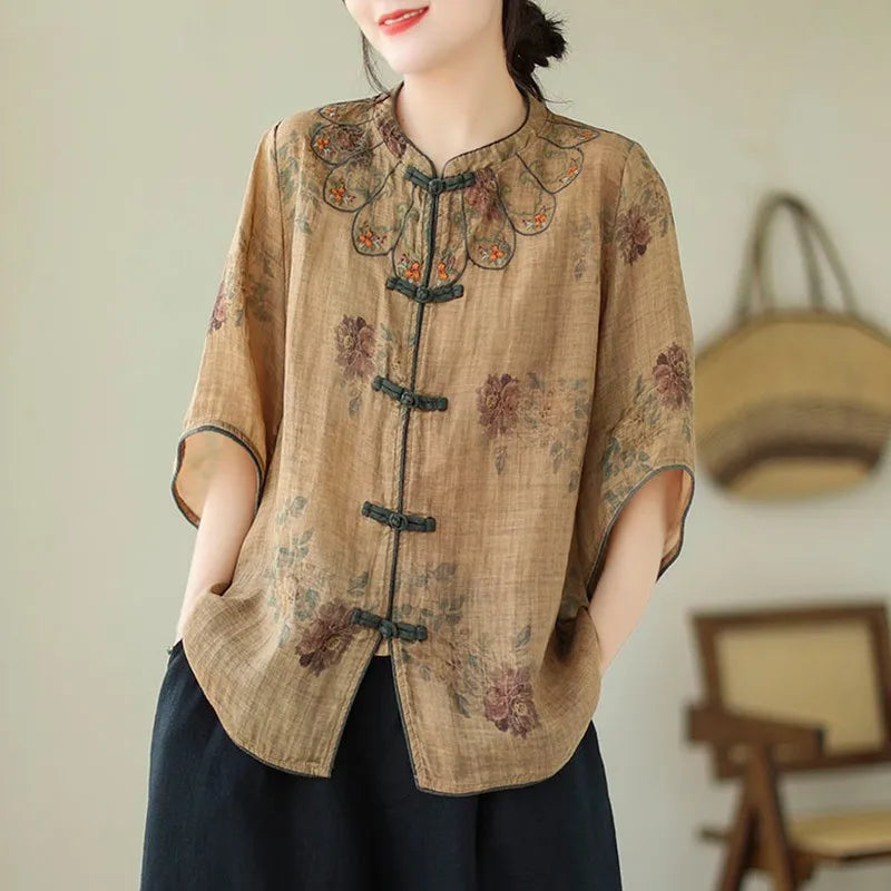 Casual Asian Style Vintage Floral Embroidery Loose Top [New Arrival]