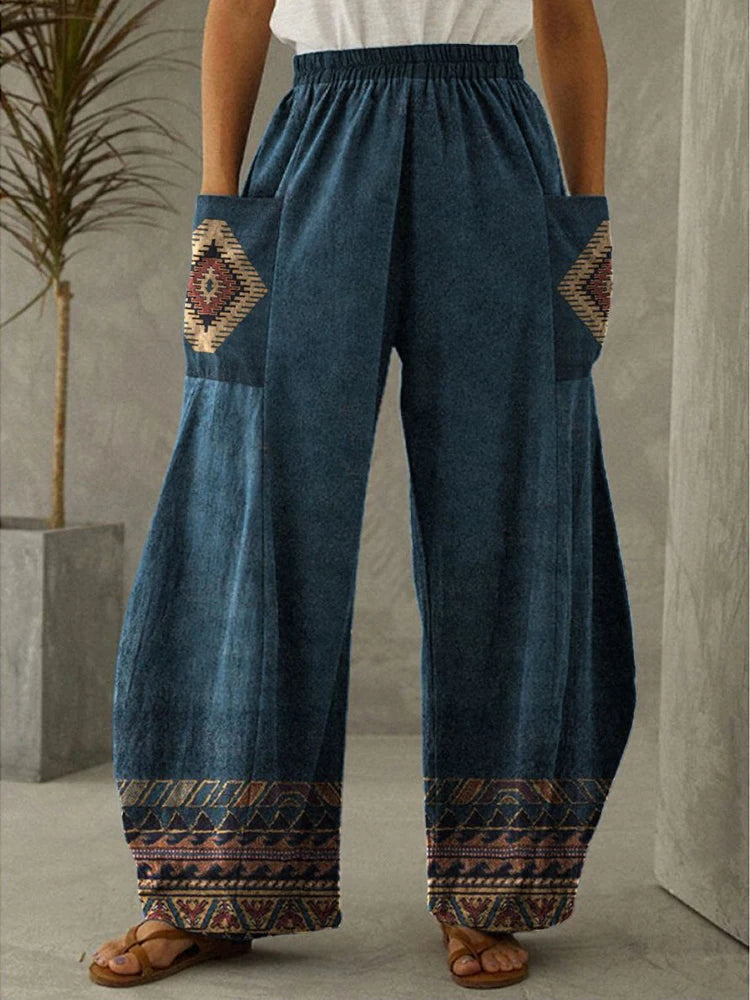 Japan Style Boho Wide Leg Women's Harem Pant - Casual Vintage Ethnic Style With Pocket