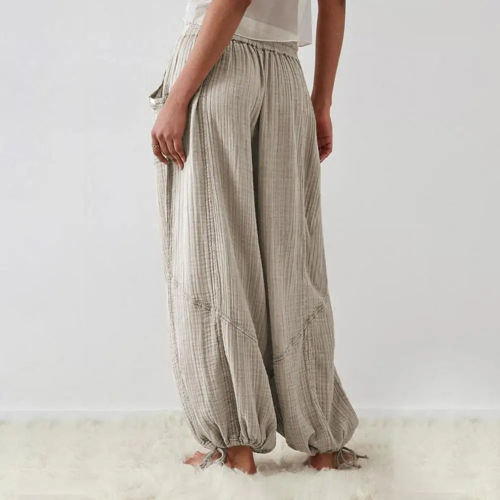 The Urban Boho Harem Pant - Summer Casual Vintage Cotton Linen Pants Elastic Waist