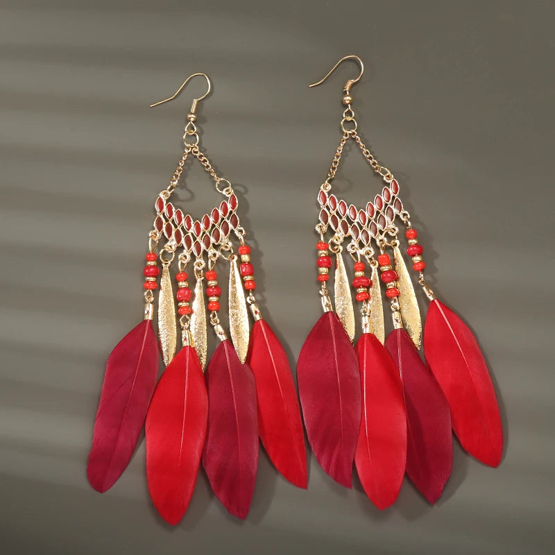 Urban Boho Long Feather Dangle Handmade Earrings 30+ Styles 1000+ Sold BEST SELLER