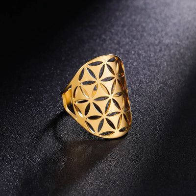 Vintage Flower of Life Boho Style Ring - Unique Adjustable Stainless Steel