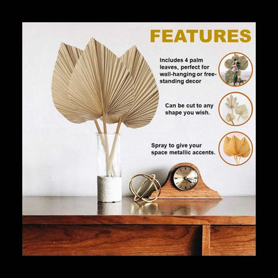 4 pc Natural Dried Palm Leaves Boho Style Home Decor