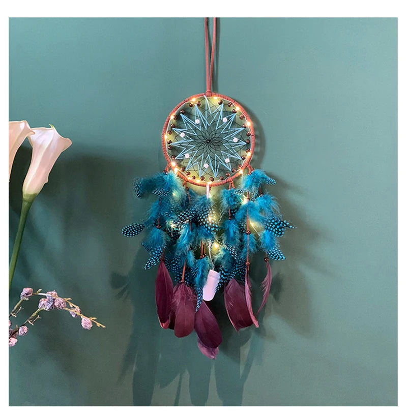 Vintage Handmade Light Up Feather Dream Catcher/Wind Chime