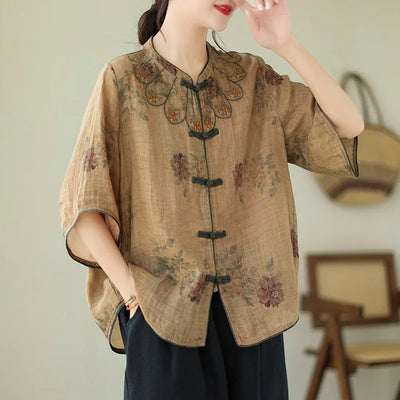 Casual Asian Style Vintage Floral Embroidery Loose Top [New Arrival]