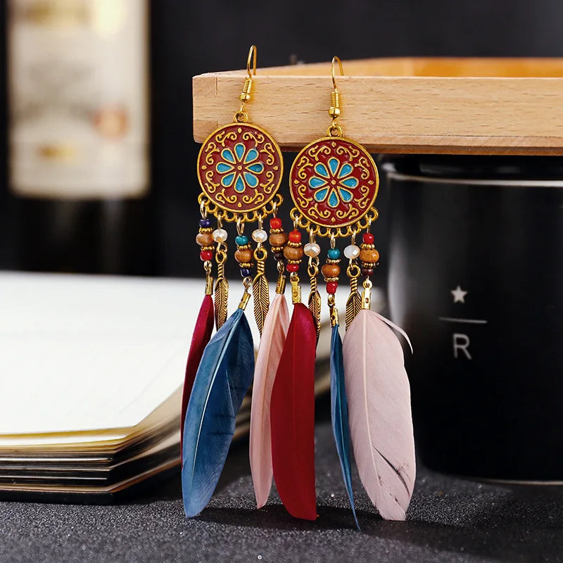 Urban Boho Long Feather Dangle Handmade Earrings 30+ Styles 1000+ Sold BEST SELLER