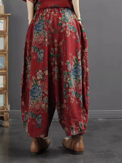 Design Versatile Retro Ethnic Style Cotton Harem Pants - Elastic Waist