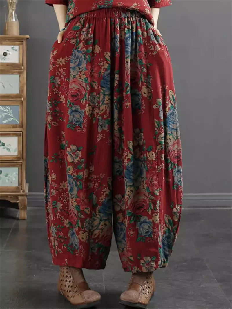 Design Versatile Retro Ethnic Style Cotton Harem Pants - Elastic Waist