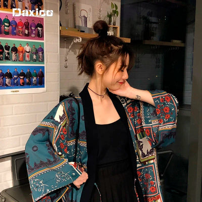 a woman standing in front of a store 