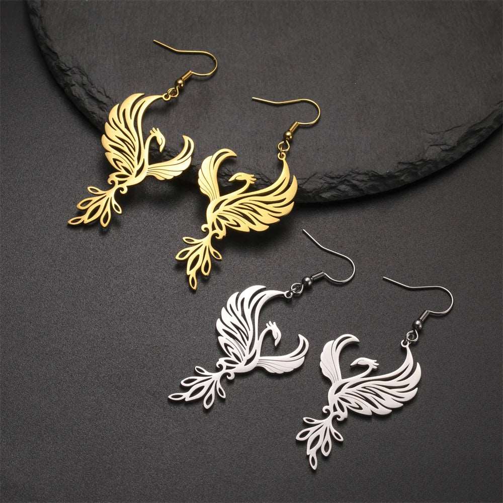 Phoenix Drop Earrings / Necklace for Women Beautiful Stainless Steel Jewelry