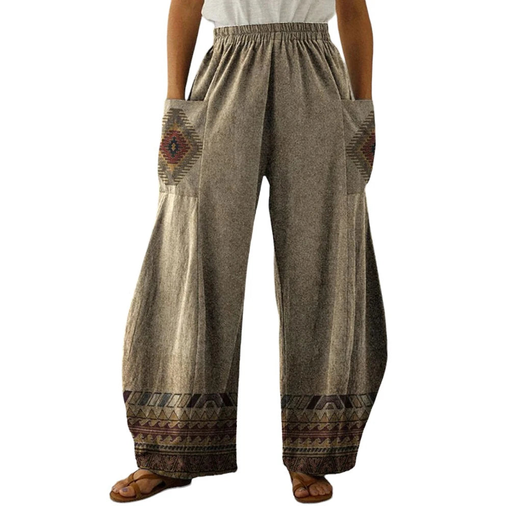 Japan Style Boho Wide Leg Women's Harem Pant - Casual Vintage Ethnic Style With Pocket