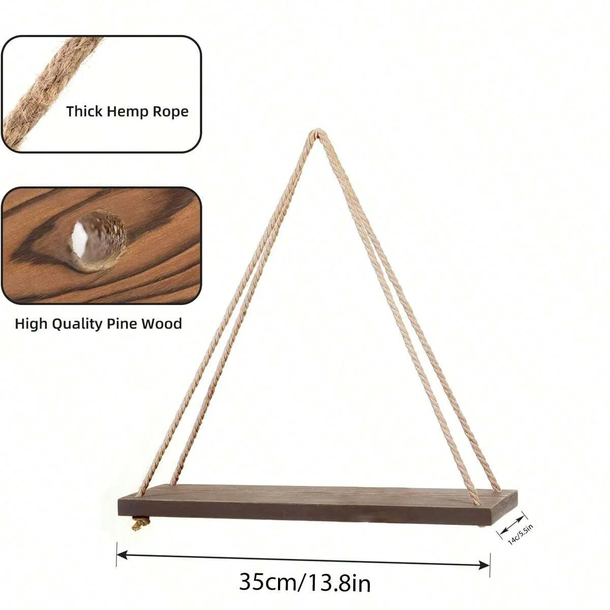 Boho Style Wooden Swing Hanging Hemp Rope Wall Shelf Mount 2,000+ Sold