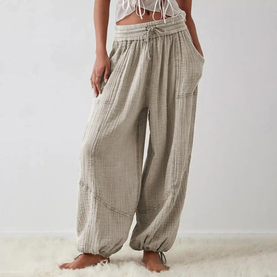 The Urban Boho Harem Pant - Summer Casual Vintage Cotton Linen Pants Elastic Waist